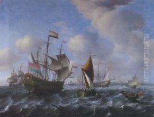 A Man-o'-war (het Wapen Van Utrecht?), A Wijdschip And A Spiegelsloep In A Stiff Breeze