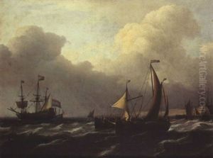 Marine Aux Navires Hollandais Sur Une Mer Legerement Agitee