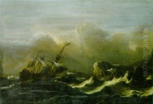 A Threemaster In A Gale Off A Rocky Coast