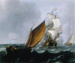 A Wijdschip Running Before The Wind While A Merchantman Fires A Salute, In A Stiff Breeze