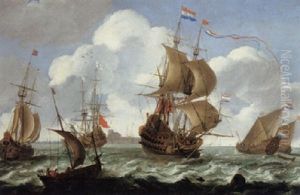 A Shipping Scene With Dutch Frigates On Choppy Seas A Shipping Scene With Dutch Frigates On Choppy Seas