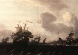 Dutch Men-o'-war, Including A Flagship Firing A Salute