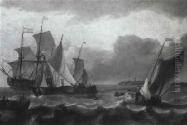 An Aak Tacking In A Stiff Breeze, With A Wijdschip And Pink Lowering Sails - view 1