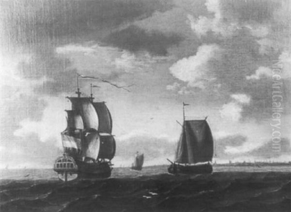 Hollandische Segelschiffe Bei St_rmischem Wind Vor Der Kuste - view 1
