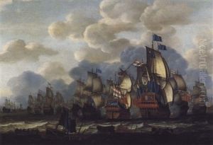 Combat Naval Entre Une Escadre De La Marine Royale Anglaise Et Une Escadre Des Pays-bas by Aernout Smit