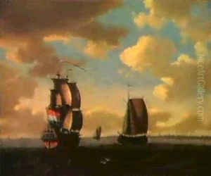 Segelschiffe Auf Ruhiger See, Im Hintergrund Die Stadt Enkhuizen (?) thumbnail