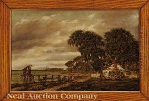Louisiana Landscape With Cabin, Pier And Sailboat