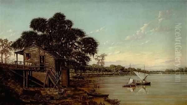 Laundry Day On Lake Pontchartrain Near Mouth Of Tchefunete River With Steamboat In The Distance - view 1