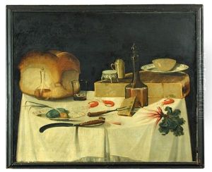 Still Life Of A Loaf, Prawns, Radishes And A Large Cheese