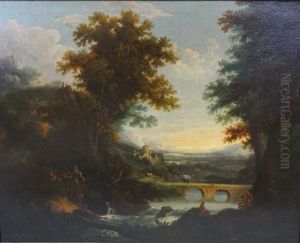 Paysage Italien Avec Artistes Pres De La Riviere by George Smith of Chichester