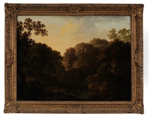 Fishermen Casting A Net, In A Landscape With Cottage And Castle - view 1