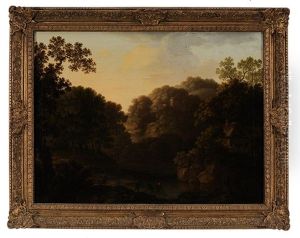 Fishermen Casting A Net, In A Landscape With Cottage And Castle Fishermen Casting A Net, In A Landscape With Cottage And Castle