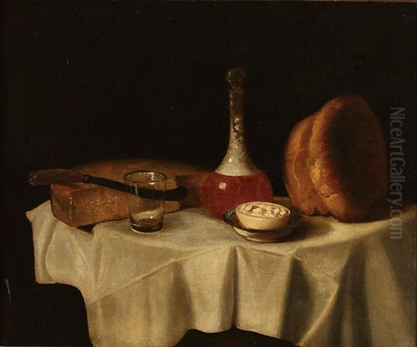 Still Life With Decanter, Bread, Cheese And Butter - view 1