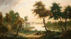 Extensive River Landscape With A Herdsman And Other Figures In The Foreground Extensive River Landscape With A Herdsman And Other Figures In The Foreground