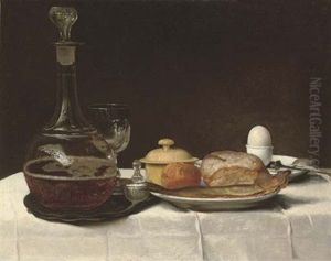 Still Life With Bread, A Kipper, An Egg And A Decanter Of Ale On A Table With A White Linen Table-cloth by George Smith of Chichester