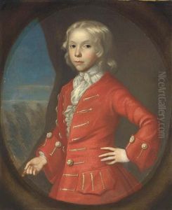 Portrait Of A Boy (charles, 3rd Duke Of Richmond?) In A Red Coat And White Cravat, A Landscape Beyond by George Smith of Chichester