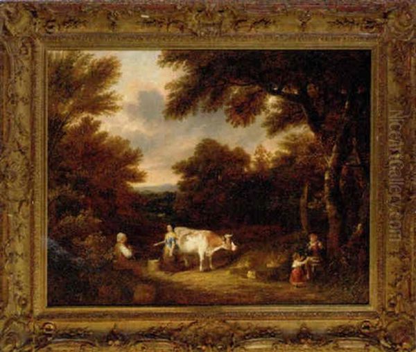 A Milkmaid Conversing On A Wooded Track - view 1