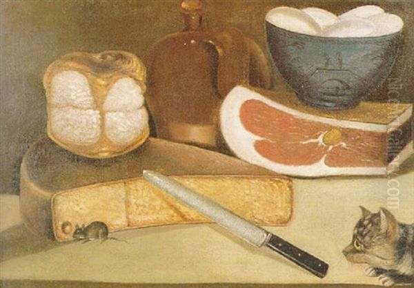 A Kitchen Still Life With A Cat Watching A Mouse At A Cheese - view 1