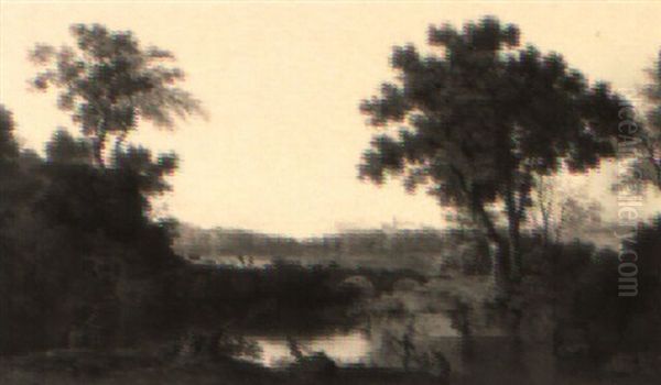 A Classical River Landscape With Fishermen In The Foreground - view 1
