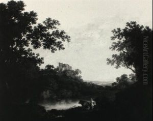 Extensive Landscape With Fishermen And Shepherds By A Pond by George Smith of Chichester