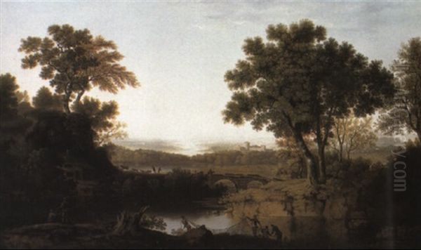 Classical River Landscape With Fishermen In The Foreground - view 1