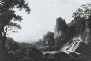 Italianate Landscape With Figures By A Waterfall by George Smith of Chichester