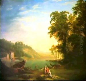 An Italianate River Landscape With Figures... [&]  An Italianate River Landscape With A Shepherd... by George Smith of Chichester