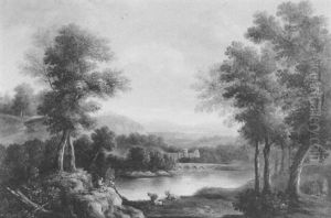 Romantic River Landscape With Figures And Cattle by John Smith the Younger