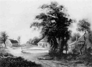 Figures Before Cottages And A Pond In A Wooded Landscape by John Smith the Younger