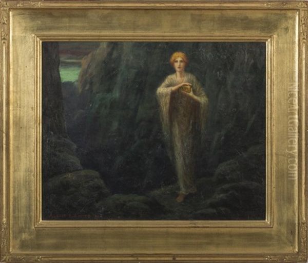 Mystical Woman Standing On A Rocky Coast - view 1