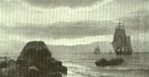 Ships Off The Coast At Sunset by Archibald Cary Smith