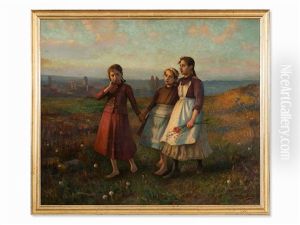 Girls In The Meadow by Carl Frithjof Smith