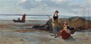 Shrimp Gatherers On A Beach by Carlton Alfred Smith