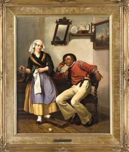 Mann Lasst Scheinbar Unbeabsichtigt Das Wollknauel Fallen Und Sieht Die Angebetete Herausfordernd An by Carlton Alfred Smith