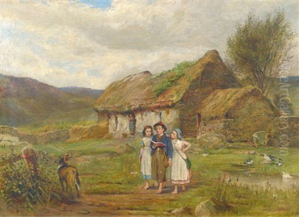 Three Children And A Dog Beside A Scottish Croft - view 1