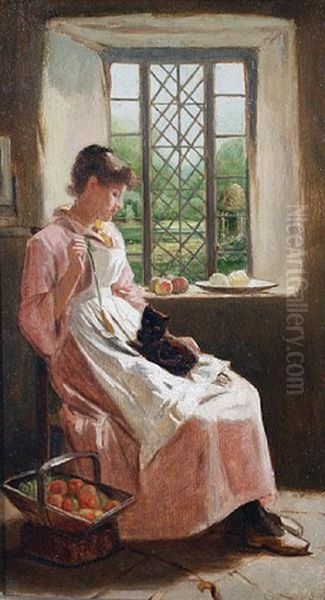 A Young Woman And Her Cat Seated By A Window - view 1