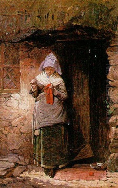 Jeune Fille Brodant A L'entree De La Chaumiere - view 1