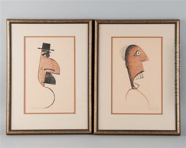 Caricature Silhouettes Of Gentlemen (2 Works) - view 1