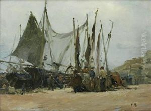 Drying The Nets by Frank Bramley