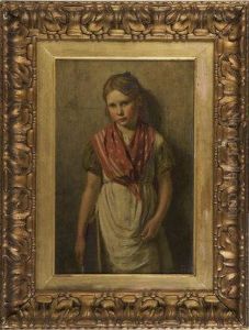 Portrait Of A Schoolgirl Carrying A Slate Tablet, Three-quarter Length
