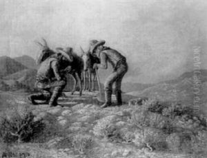 Two Prospectors In The Desert With Their Donkeys by De Cost Smith