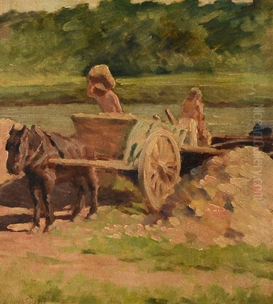 Horse Drawn Cart Crossing A Stream - view 1