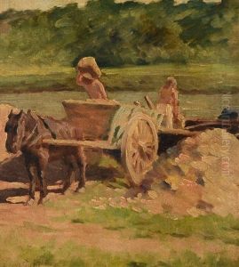 Horse Drawn Cart Crossing A Stream by Elmer Boyd Smith