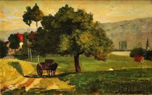 Horse And Wagon On A Country Road by Frank Hill Smith