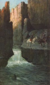 Western Landscape With Indians On Horseback by Gean Smith