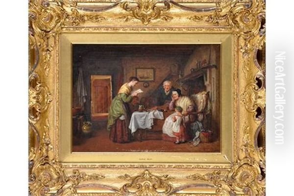 "news From Abroad" - A Cottage Interior Scene by George Smith