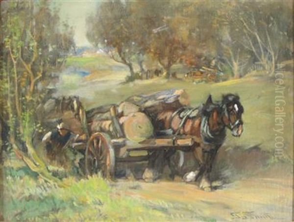 Horse And Cart Loaded With Logs - view 1