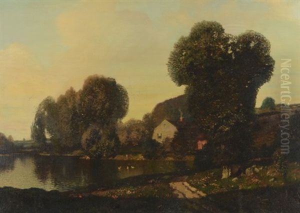 Country Cottage Landscape With Pond And Ducks - view 1