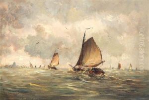 Zeilboten Op Het Ij Bij Amsterdam by Hobbe Smith