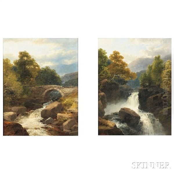 Pair Of Landscapes With Waterfalls: On The Ti..., Wales - view 1